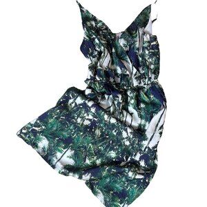 Forever 21 Palm Tree Print Silky Tropical Summer Dress Size Medium #94981